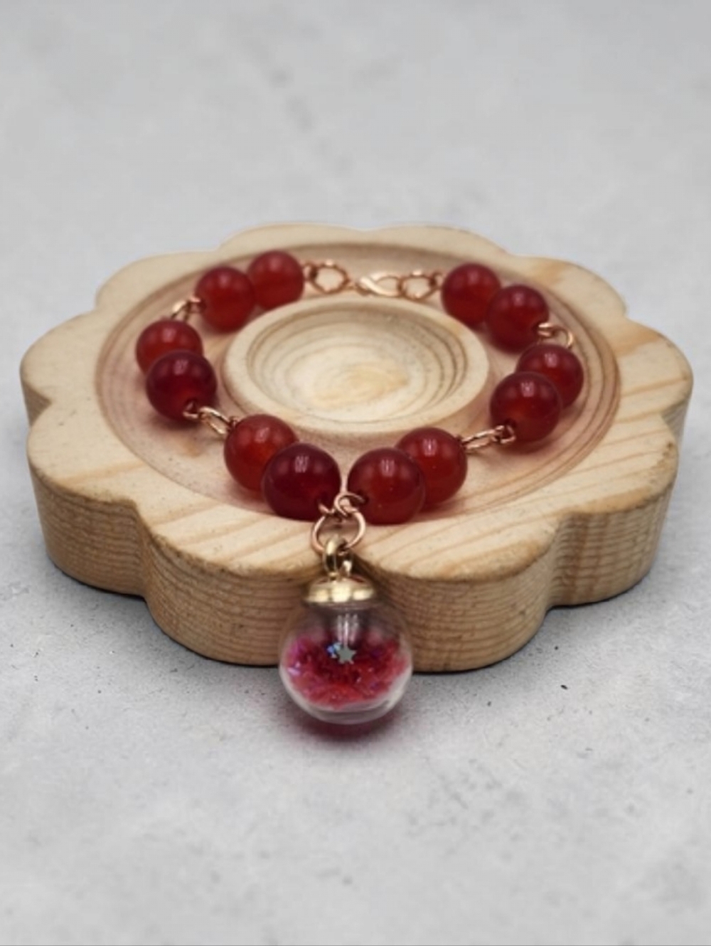 Handmade Elegant Red Beaded Bracelet with Charm – Dainty Jewelry